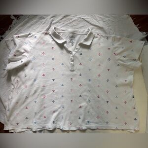 Croft & Barrow White Short Sleeve Top with Anchor Print